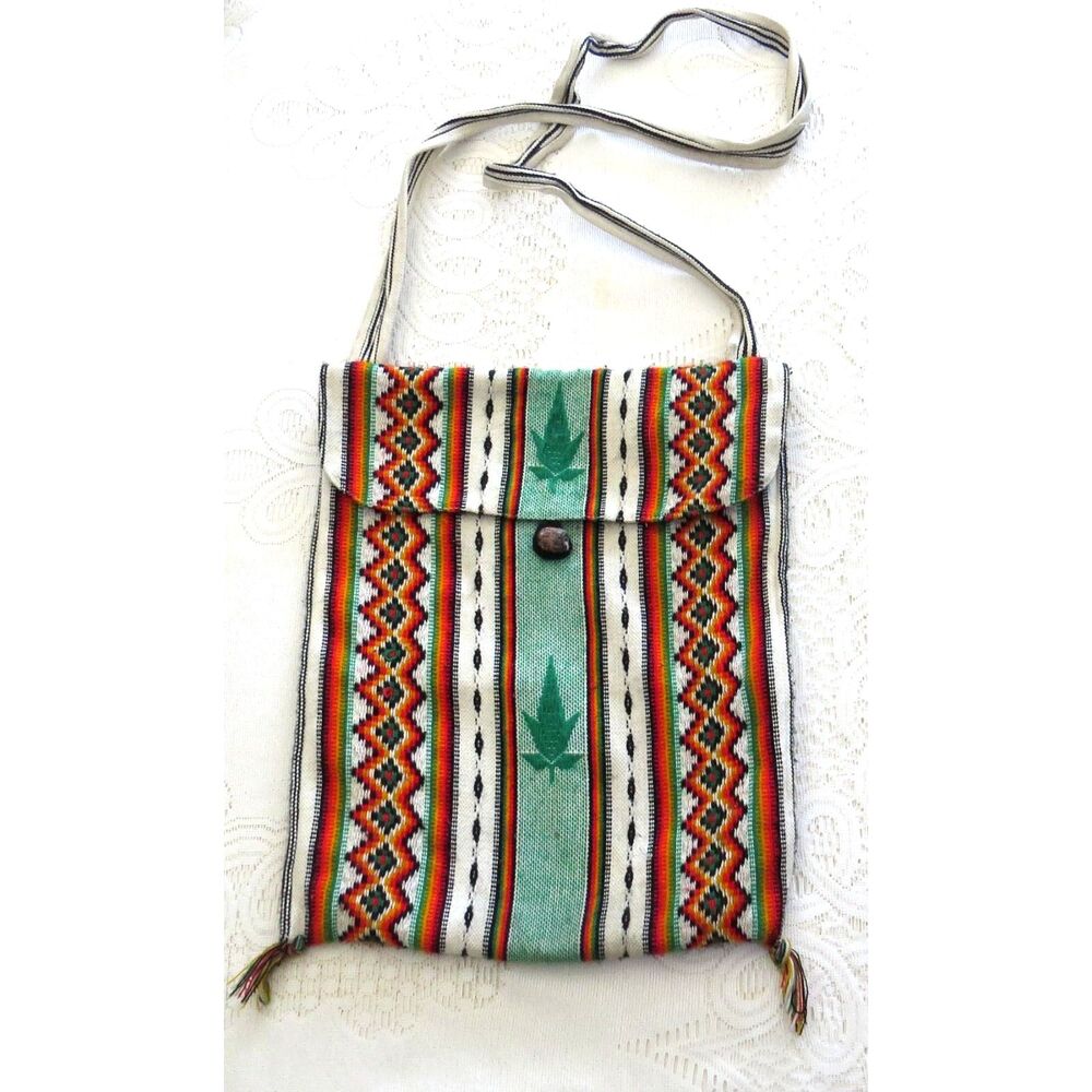 Handmade Peruvian/Mexican Crossbody Bag Boho/Hippie  Green Red  EUC